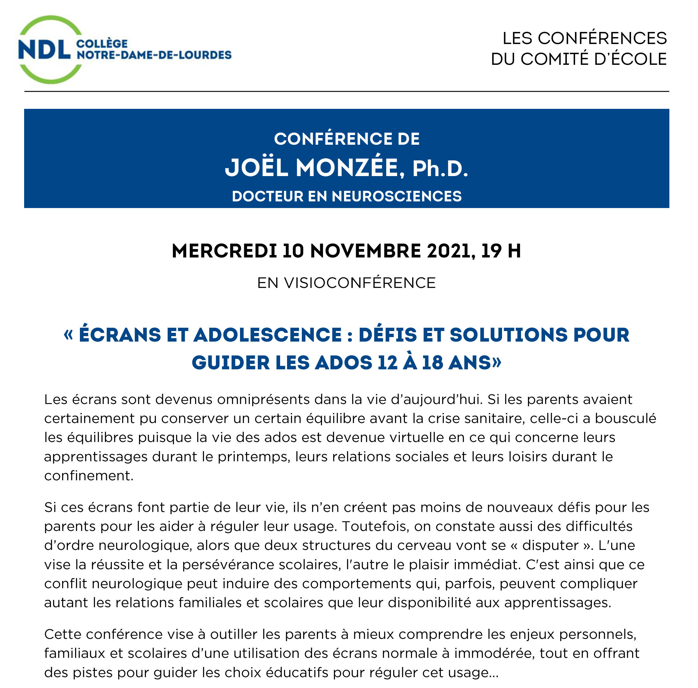Conférence NDL - Joel Monzée novembre 2021